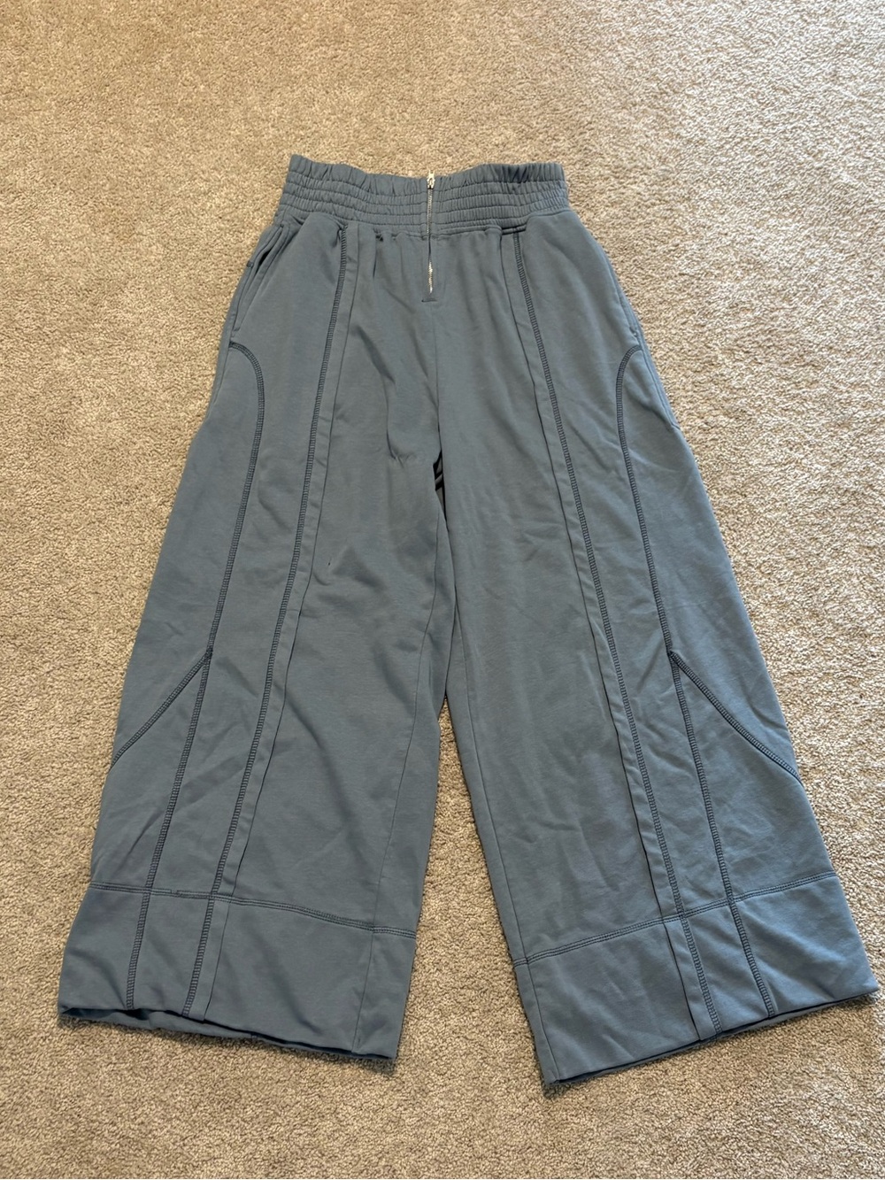 Blue Wide Leg Zip Detail Cropped Pants XS Casual Athleisure